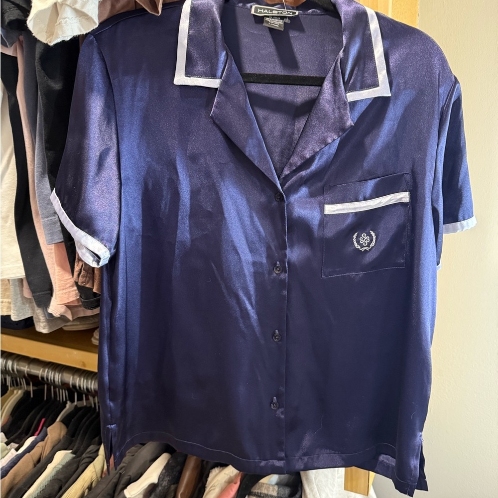 Halston Navy Blue Satin vintage sleepwear set